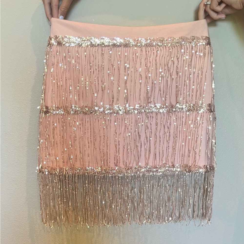 Pink Gold Sequin Mini Pencil Skirt
